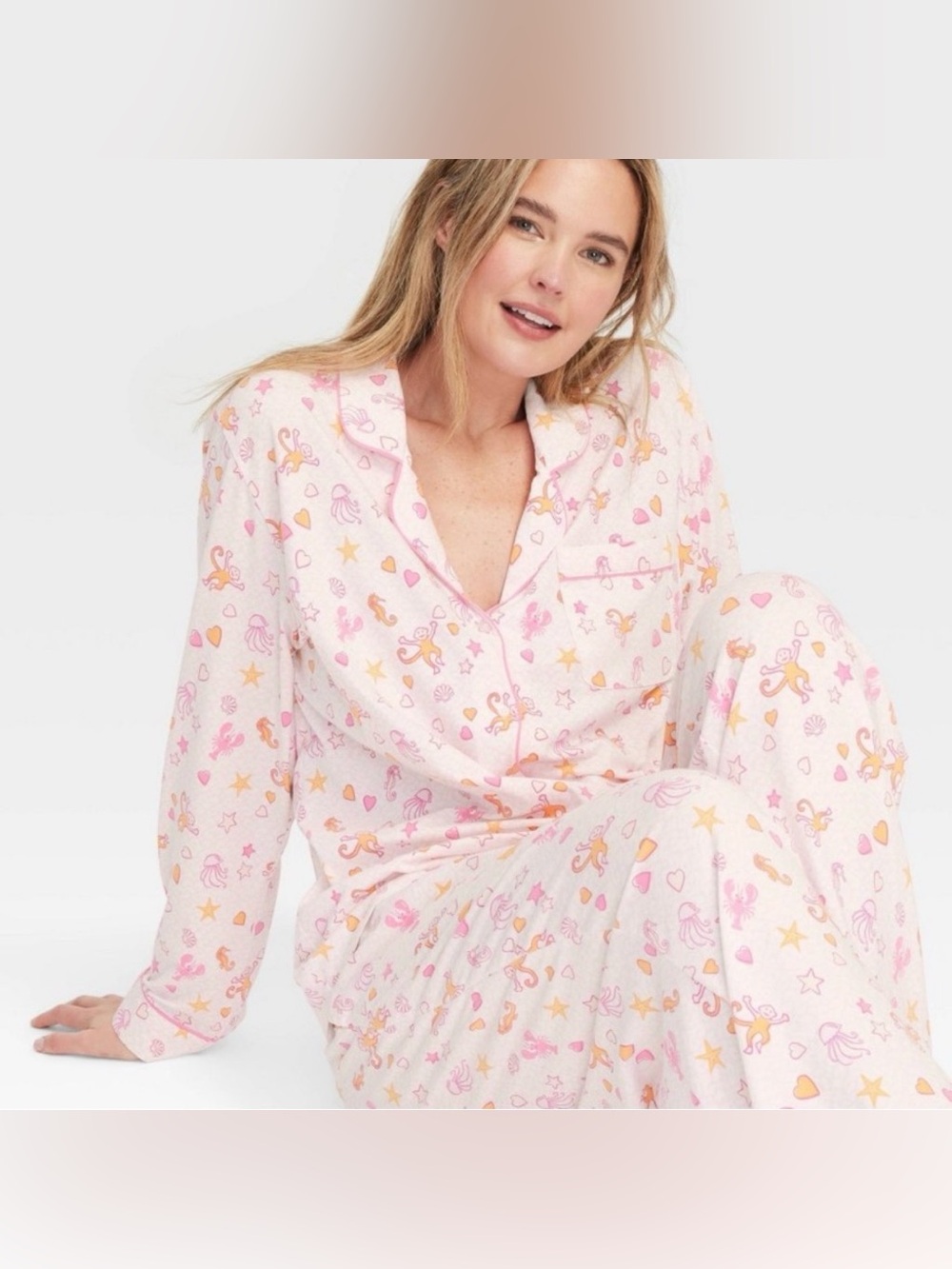 Roller Rabbit x Target Women's Sea Life Long Sleeves & Pants Pajama Set Pink